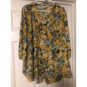 Plus Size Mustard Floral Blouse
